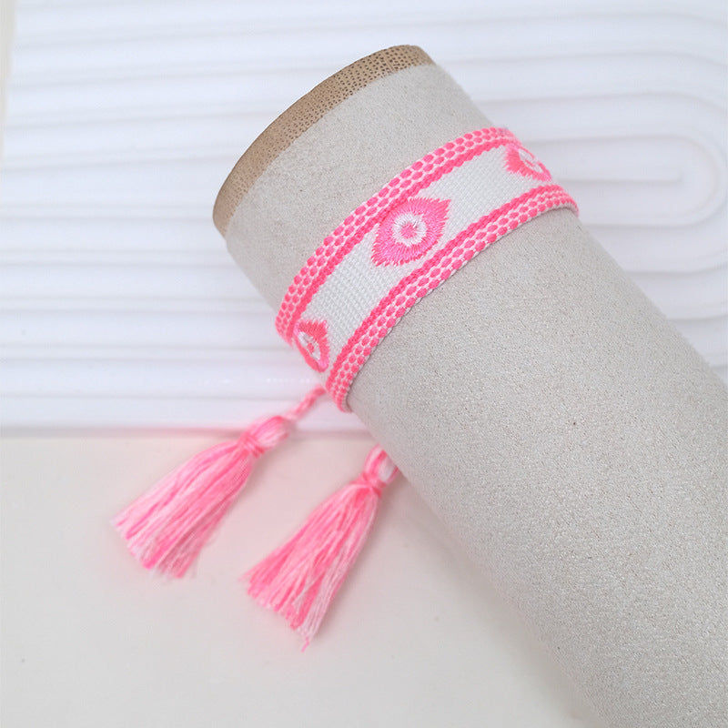 Wholesale Cord Embroidered Logo Devil's Eye Woven Tassel Bracelet